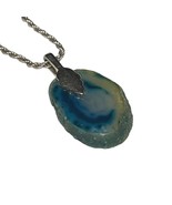 Sterling Silver Blue Agate Stone Pendant Necklace 16&quot; - $738.11 MXN