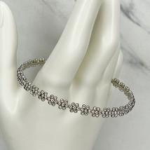 Silver Tone Studded Flower Skinny Bangle Bracelet - £5.46 GBP
