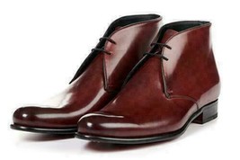 New Handmade Men&#39;s Burgundy Leather Chukka Lace Up Boot Ankle High Leather shoes - £126.60 GBP