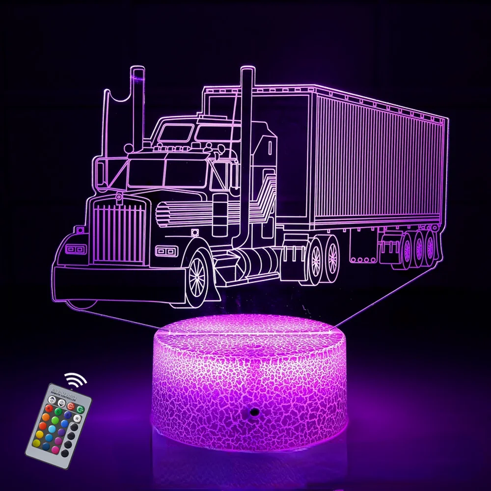K illusion lamp colorful led night lights fire truck table lamp touch remote 3d tractor thumb200