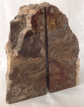 Petrified Wood Bookends Polished Brown Stone w Rough Natural Edges Agate... - £103.29 GBP