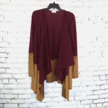 Oddy Open Front Cardigan Womens Medium Red Brown Long Sleeve Knit Faux Suede - £13.94 GBP