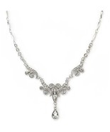 15&quot; Adjustable Silver Tone Necklace With Crystals Inset in Chain And Pen... - £30.96 GBP