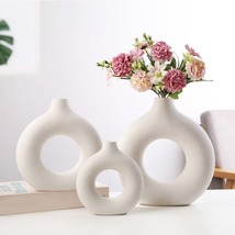 Nordic Ceramic Vase Circular Hollow Donuts Flower Pot Home Living Room Decoratio - £17.52 GBP+