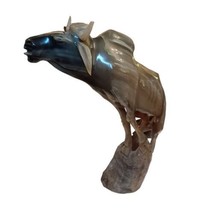 Vtg Cow Horn Carved Longhorn Steer Bull on Rock - £38.80 GBP