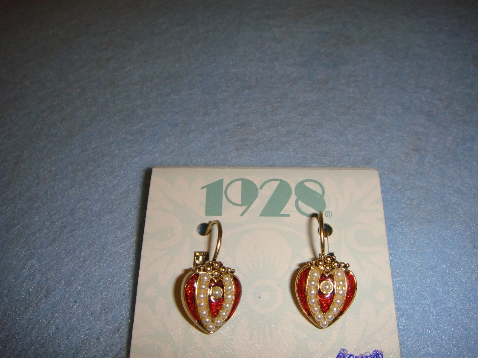 1928 Gold-Tone Red & Faux Pearl Pierced Lever Back Earrings - $13.49