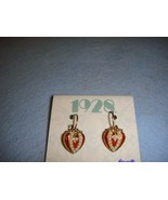 1928 Gold-Tone Red &amp; Faux Pearl Pierced Lever Back Earrings - €11,53 EUR