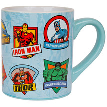 Marvel Comics Characters Badges 14oz Ceramic Mug Blue - $17.98