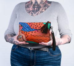 Mermaid with Blue Hair Abstract Art Vegan Leather Wristlet Clutch Purse Cosmetic - £47.01 GBP