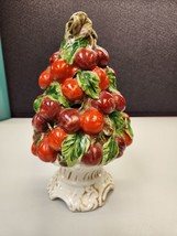 Ceramic Italian Red Fruit Topiary Colorful Tree On White Pedestal Cherry Apple - £48.79 GBP
