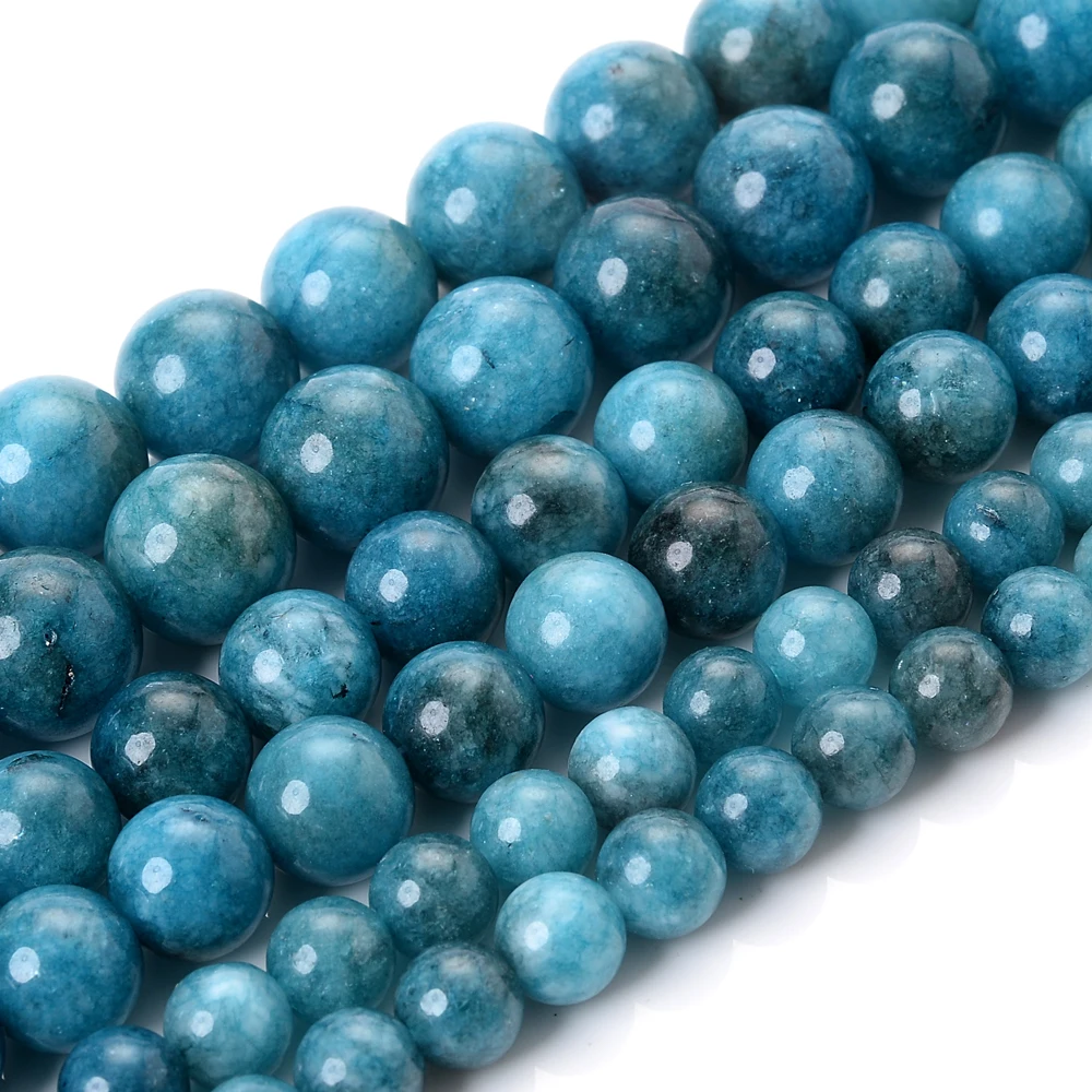 Natural Stone Beads Blue Apatite Beads Round Loose Spacer Bead for Jewelry - £6.22 GBP