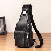 Men Cross body Messenger Chest Bag Sling Backpack PU Leather Fashion Trend Trave - $47.41