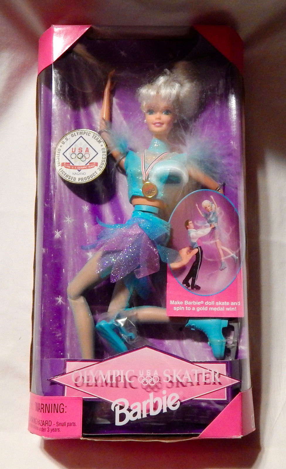 Barbie Doll Olympic Skater Gold Medal 1998 Nagano Games Mattel #18501 NIB 1I