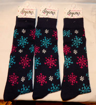 Christmas Everything Legwear Novelty Socks Girls Size 9 to 3 3pr Navy Sn... - $9.49