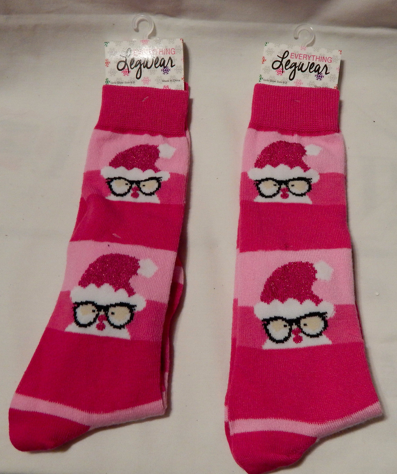 Primary image for Christmas Everything Legwear Novelty Socks Girls Size 9 to 3 2pr Pink Santa 27C