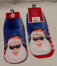 Christmas Socks Ladies Size 9 to11 2pr Santa W Headphones Red &amp; White St... - $7.49