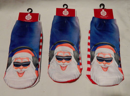 Christmas Socks Ladies Size 9 to11 3pr Santa W Headphones Red &amp; White St... - $9.49
