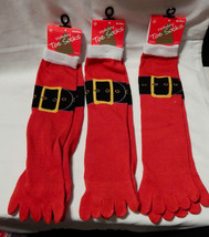 Christmas Toe Socks Shoe Size 4 to 10 3pr Red White With Belt Design On ... - $7.49