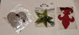 Christmas Star Tree Topper &amp; Glitter Ornaments Silver &amp; Red 3 1/2&quot; x 4 1/2&quot; 30D - £6.16 GBP
