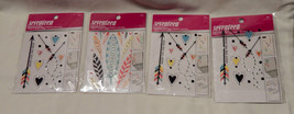 Seventeen Removable Stickers 4 Sheets Feathers Rhinstones Arrows &amp; Hearts 61J - £6.16 GBP
