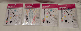 Seventeen Removable Stickers 4 Sheets Feathers Rhinstones Arrows &amp; Hearts 61J - £6.01 GBP