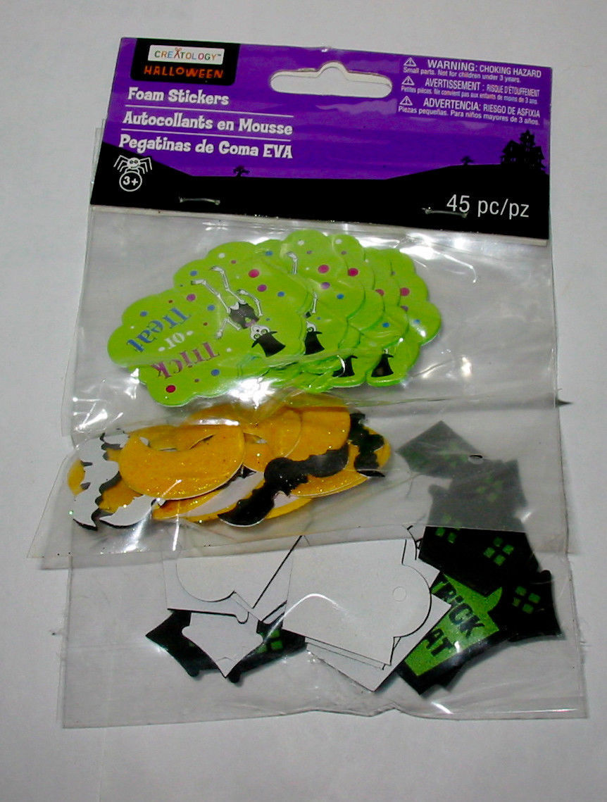 Halloween Foam Stickers Creatology 45pcTrick Or treat Signs Moon Bats Ho... - $3.95