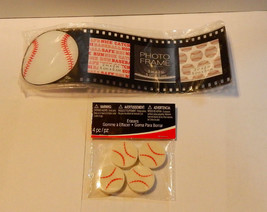 Sports Photo Frame Baseball 2&quot; x  2&quot; &amp; 4ea 1&quot; Baseball erasers Studio 18... - £4.71 GBP