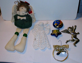 Christmas Mix Lot Vintage Ornaments USA Angels Bead Doll Knitted Angel 13K - $9.86