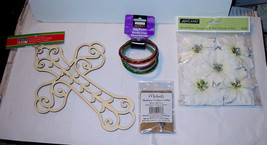 Michaels Creatology Twisty Bracelets Necklace Wood Cross Flowers Lot 4 I... - £6.19 GBP