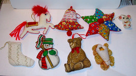 Christmas Mix Lot Vintage Ornaments Made In USA Bell Bear Horse 8ea 1950&#39;s 13F - £7.75 GBP