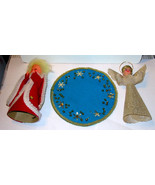 Christmas Mix Lot Vintage Angels Ornaments &amp; Placemat 8&quot; Tall Mat 8&quot; Rou... - $9.79