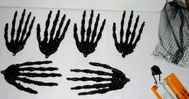 Halloween Glitter Covered Skelton Hands 6pc Celebrate It Black Color 5&quot; ... - £3.87 GBP