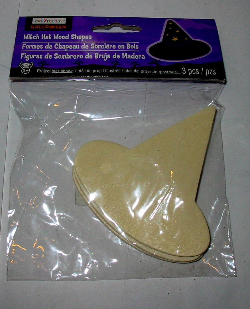 Halloween Witch Hat Wood Shapes By Creatology 3+ 4&quot; x 4&quot; 3pcs 47A - $4.93