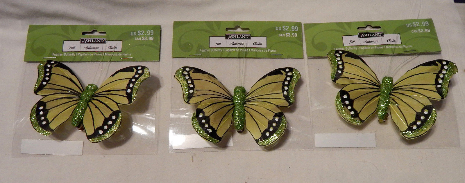 Ashland Feather & Glitter Butterflies 4 1/2" x  3" With Clip On 3ea 18W - $5.90