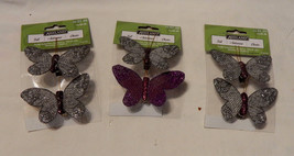 Ashland Burlap &amp; Glitter Butterflies 2&quot; x 3&quot; With Clip On 3ea 17S - £6.26 GBP