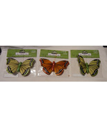 Ashland Feather &amp; Glitter Butterflies 4 1/2&quot; x  3&quot; With Clips On 3ea 18X - £4.64 GBP