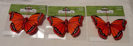 Ashland Feather &amp; Glitter Butterflies 4 1/2&quot; x  3&quot; With Clip On 3ea 18V - £4.69 GBP