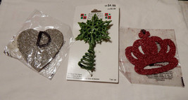 Christmas Merry Mini Tree Topper &amp; Glitter Ornaments Silver/Red3 1/2&quot;x4 1/2&quot; 28I - £6.20 GBP