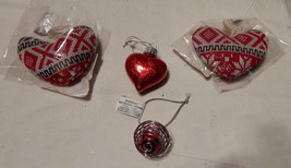 Christmas Red Glitter Heart 2&quot; X 2 1/2&quot; Heart Pillows 4&quot;X3&quot; &amp; Bell Ornam... - £6.28 GBP