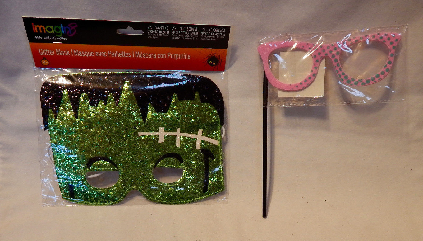 Halloween Imagin8 Glitter Mask 4+ &amp; Felt Glasses on a stick 3+ Michaels ... - $7.91