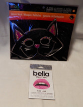 Halloween Imagin 8 Sequin Mask Cat &amp; Bella Violet Lips Appliqueds Pink L... - £5.87 GBP