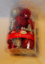 Ornaments Rite Aid Home Plastic 20ea Red &amp; Silver Glitter Plus 100 Hooks 60K - £4.72 GBP