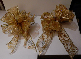  Big Wedding Glitter Bows Michaels Stores 12"x 9" Gold Color Handcrafted 2ea 11L - $9.86
