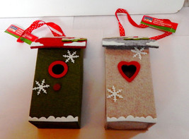 Art Minds Felt Birdhouses 2ea 6 3/4&quot; x 2 3/4&quot; x 2 1/4&quot; Green &amp; Tan Micha... - $7.89