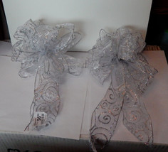  Big Wedding Glitter Bows Michaels Stores 12&quot; by 9&quot; Silver Swirl 2ea 11H - £7.88 GBP