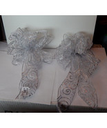 Big Wedding Glitter Bows Michaels Stores 12&quot; by 9&quot; Silver Swirl 2ea 11H - £7.88 GBP