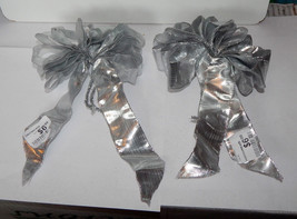  Big Wedding Glitter Bows 9" by 6" Solid Silver Glitter Trim 2ea Handcrafted 11G - $9.86