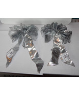 Big Wedding Glitter Bows 9&quot; by 6&quot; Solid Silver Glitter Trim 2ea Handcra... - $13.52 CAD