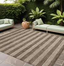 10' X 14' Coffee Striped Washable Non Skid Indoor Outdoor Area Rug - $587.49