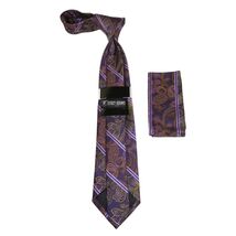 Men's Stacy Adams Tie and Hankie Set Fancy Woven Silky Satin #SAT65 Purple image 2